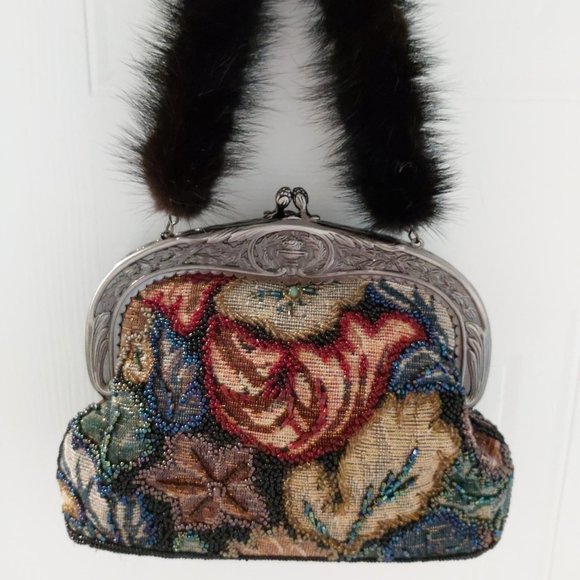 Mitchie's Handbags - Mitchie's vintage beaded evening bag with mink handle